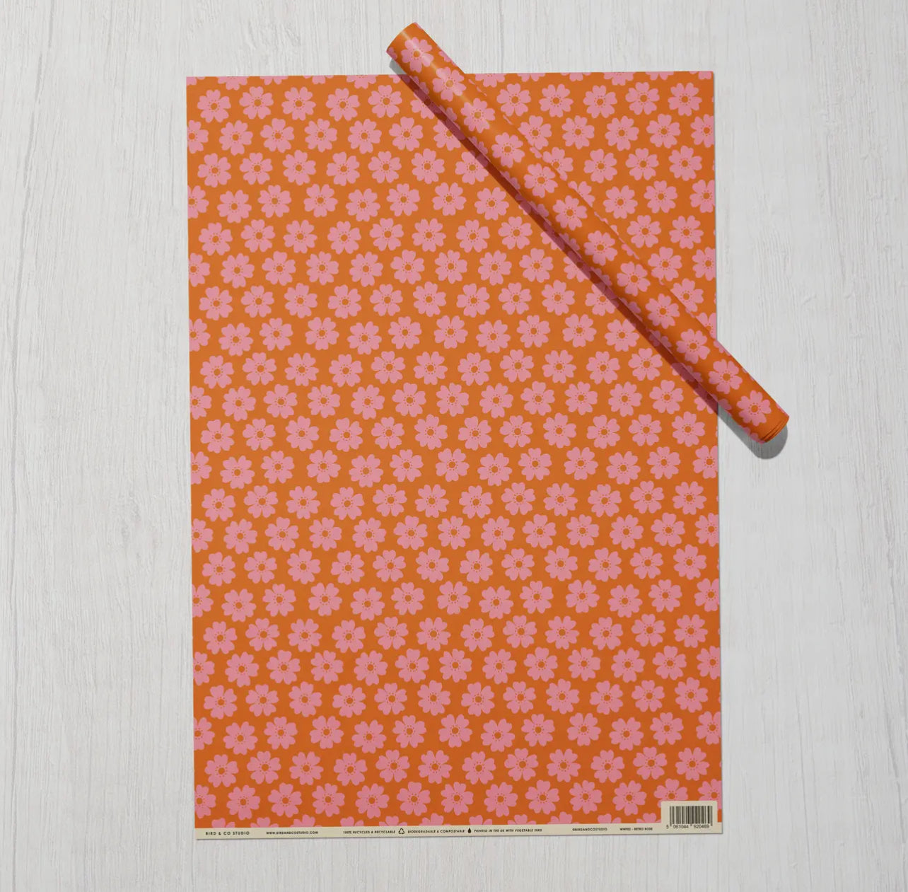 Recycled Rose Flower Wrapping Paper. Printed With Vegetable Inks.