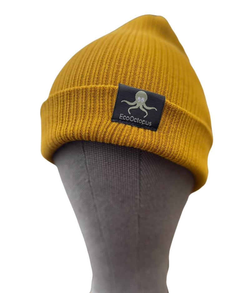 MOUTARDE. Bonnets écologiques. Fabriqués à 100 % en coton issu de l'agriculture biologique.