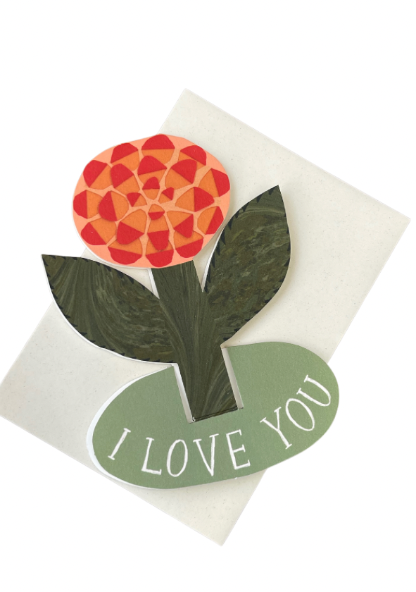 Pop Up Flower Card. Recycled card. I Love You Card.