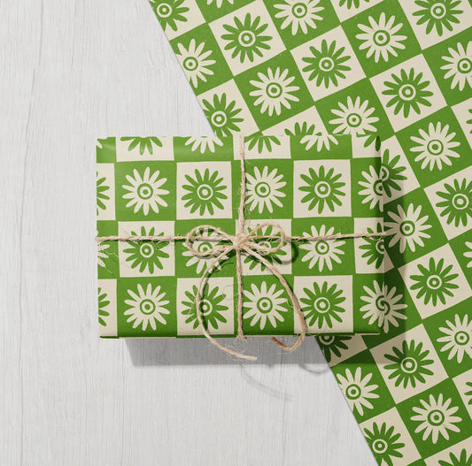 Recycled Daisy Flower Wrapping Paper. Printed With Vegetable Inks.