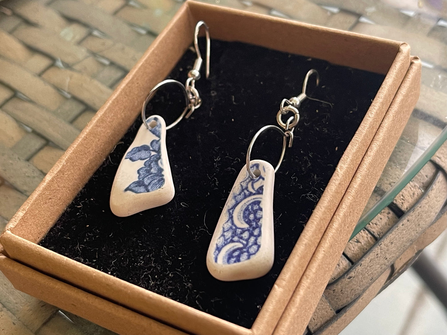 Sea pottery earrings, handmade earrings, ceramic earrings, boho earrings, little hoop earrings, Ethical jewellery, unique gift for her, boho
