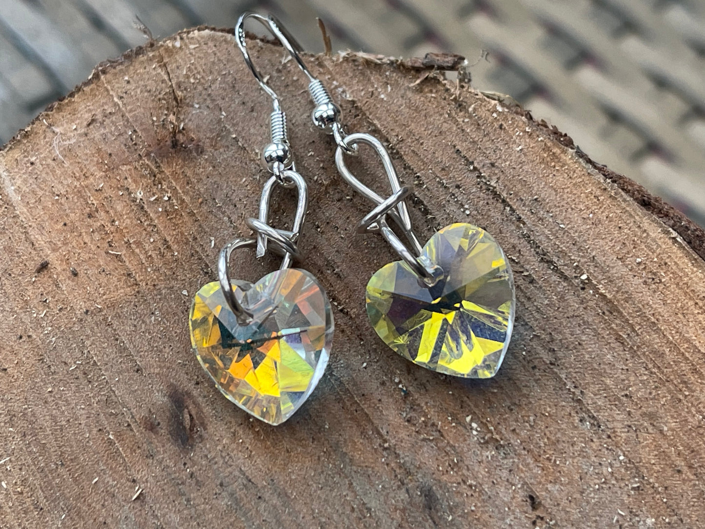 Cut glass heart earrings, rainbow earrings, Eco friendly gift for her, gift for girl, heart jewellery, hearts in sterling silver. Boho gifts