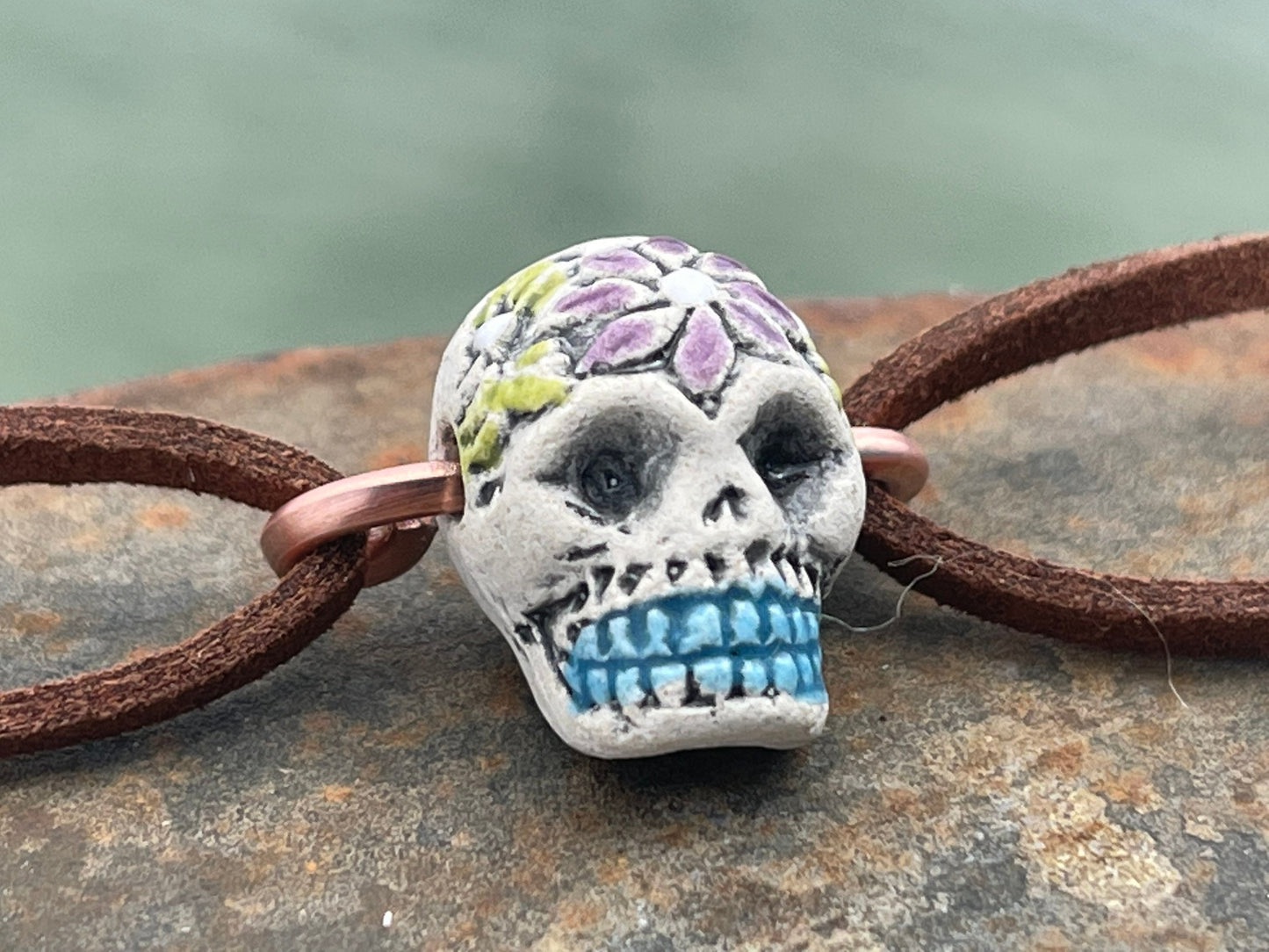 Clay choker necklaces. Hand painted, skull necklace. Skeleton necklace, day of the dead jewellery, Halloween necklace, skull bracelet, goth
