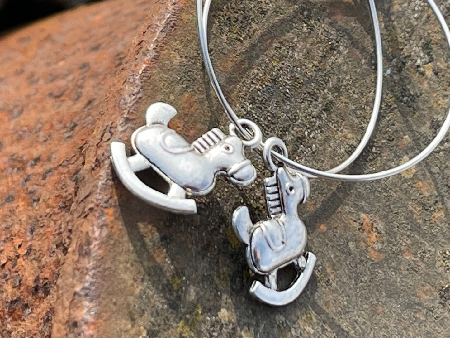 Rocking horse earrings, eco earrings, Gift for her, hippy earrings, gift for horse rider, boho earrings, horse jewellery, silver earrings