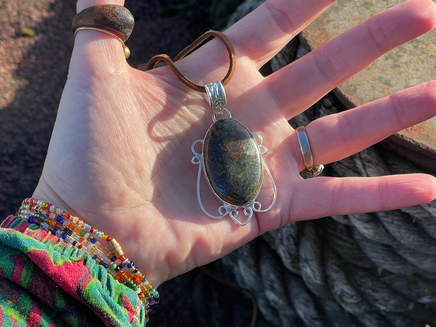 Ocean jasper necklace. Unique necklace, gift for her, gift for him, unusual necklace, unique jewellery, boho necklace, large gemstone