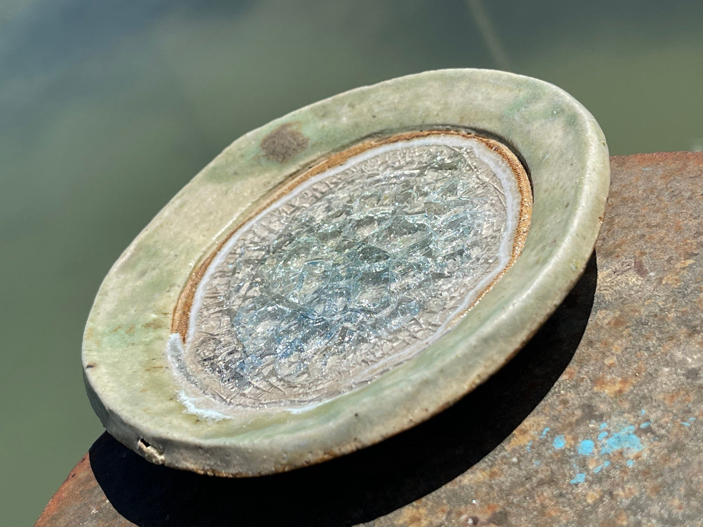 Recycled pottery ring dish made from old crystal glasses and recycled clay. Trinket dishes, jewellery dishes, eco friendly jewellery dish