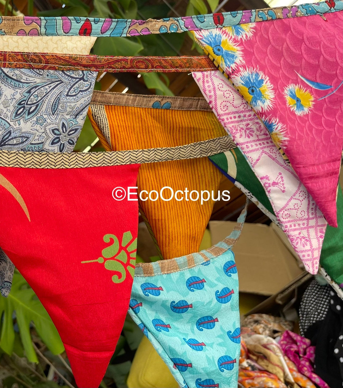 Handmade Fair Trade Recycled Festival Garland, Eco-Friendly Sari Flag Decoration