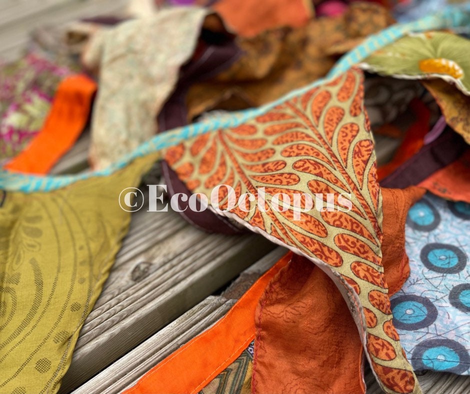 ORANGE Wimpelkette, recycelte Wimpelkette, Boho-Wimpelkette, handgefertigte Wimpelkette, umweltfreundliche Wimpelkette.