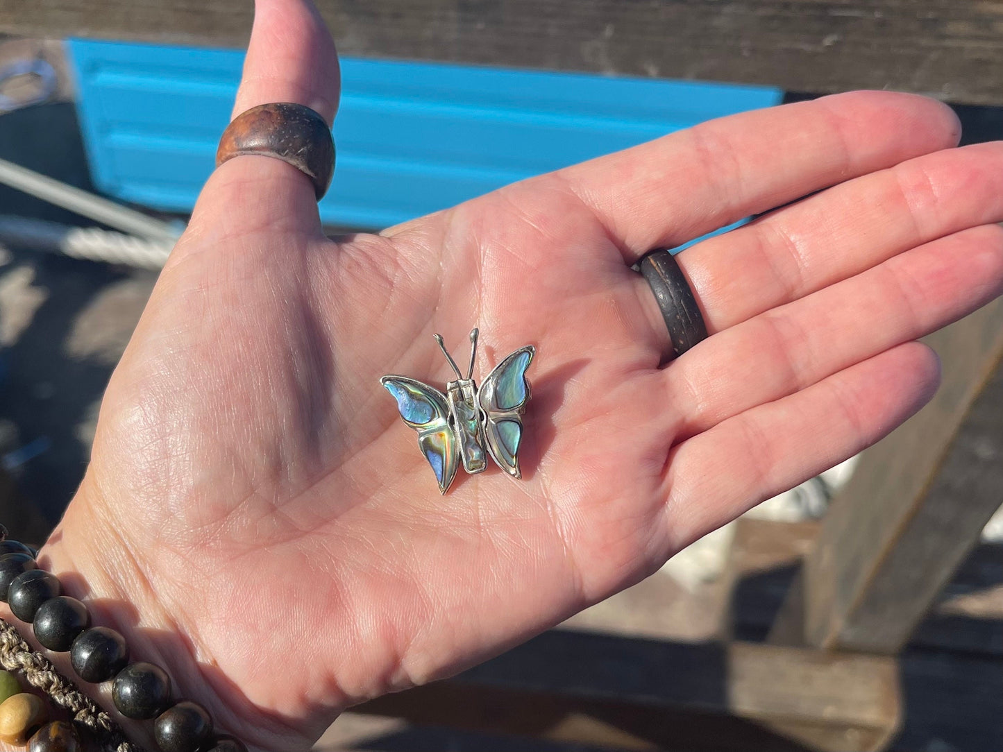 Abalone brooch, abalone jewellery, butterfly brooch. Eco friendly gift for her.  Vintage brooch, butterfly jewellery, gift for gardener