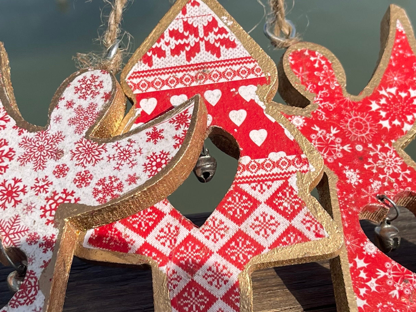 Three handmade Christmas tree decorations, eco friendly Christmas baubles, traditional Christmas decorations for the tree, angel decorations