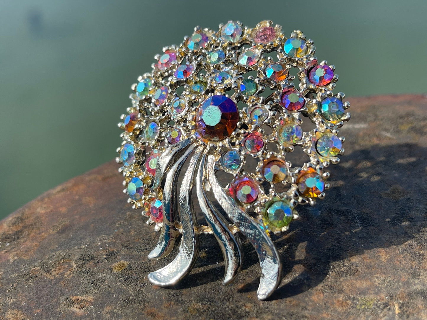 Aurora borealis brooch, vintage jewellery, retro jewellery, unusual jewellery, rainbow brooch, eco friendly gifts for her, ethical jewellery