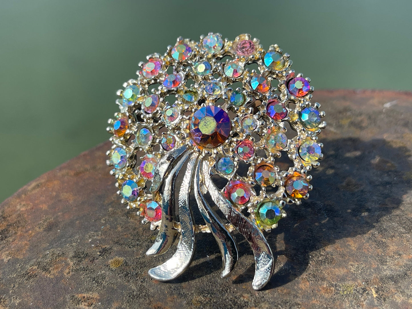 Aurora borealis brooch, vintage jewellery, retro jewellery, unusual jewellery, rainbow brooch, eco friendly gifts for her, ethical jewellery