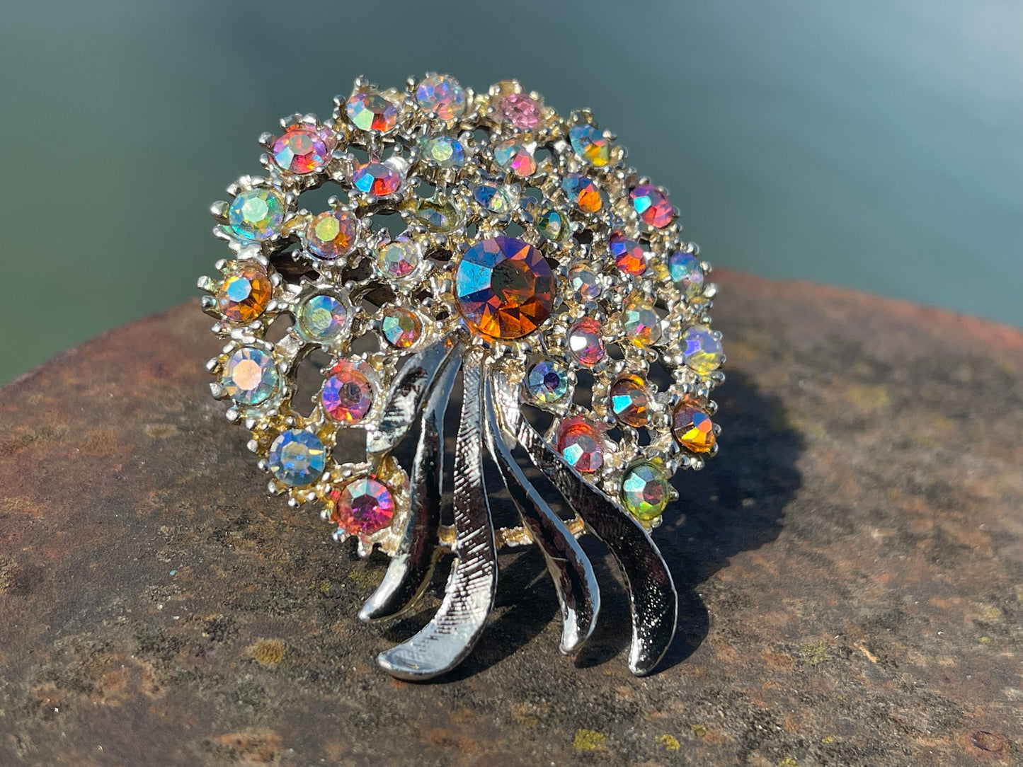 Aurora borealis brooch, vintage jewellery, retro jewellery, unusual jewellery, rainbow brooch, eco friendly gifts for her, ethical jewellery