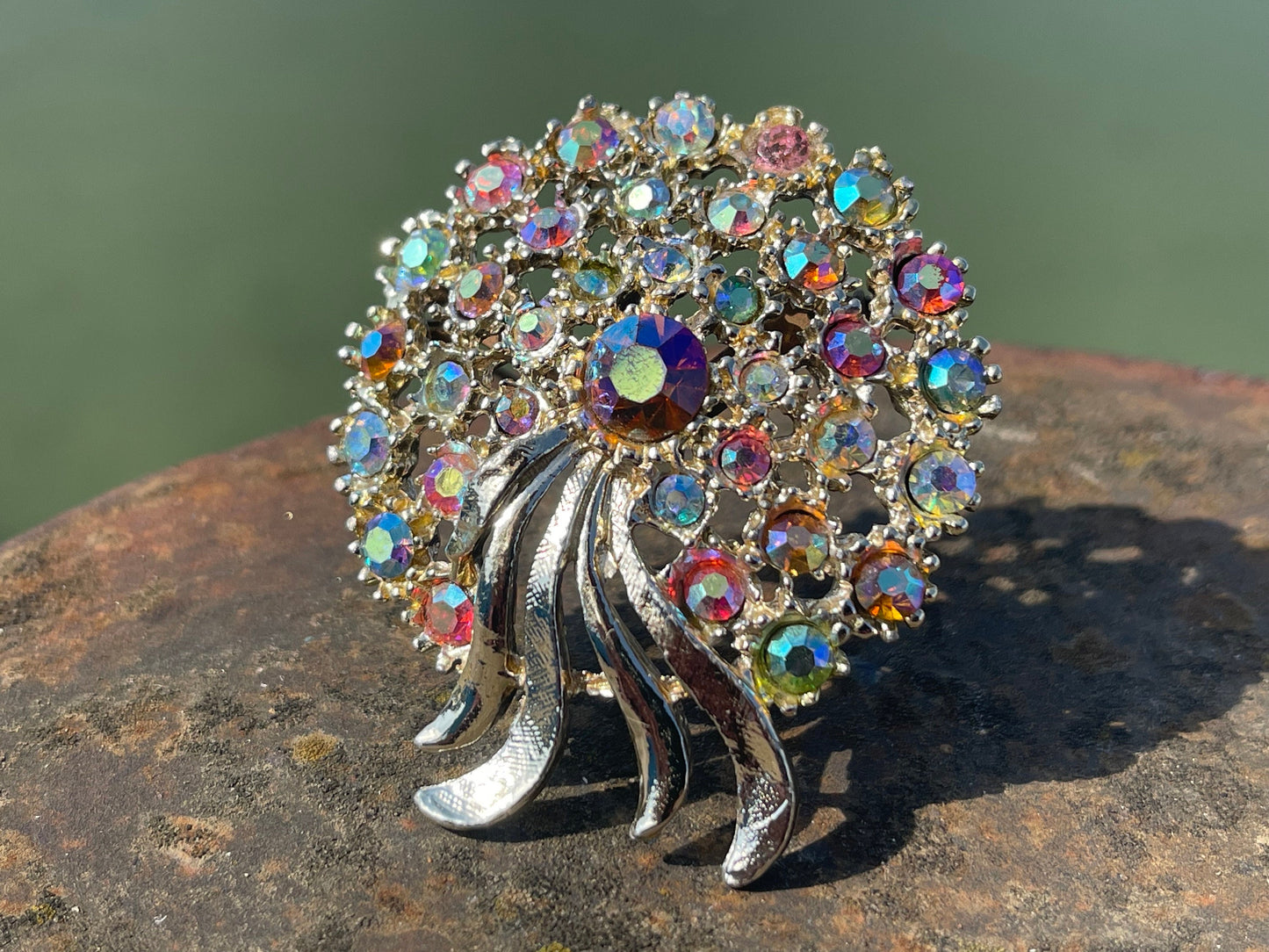 Aurora borealis brooch, vintage jewellery, retro jewellery, unusual jewellery, rainbow brooch, eco friendly gifts for her, ethical jewellery
