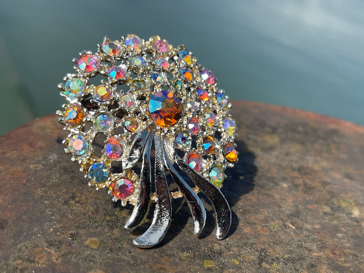 Aurora borealis brooch, vintage jewellery, retro jewellery, unusual jewellery, rainbow brooch, eco friendly gifts for her, ethical jewellery