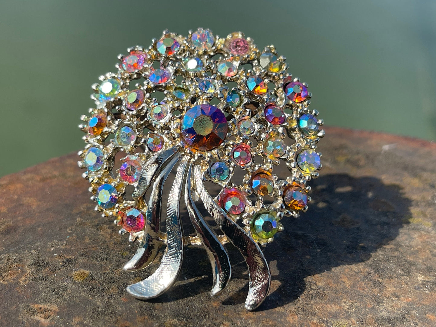 Aurora borealis brooch, vintage jewellery, retro jewellery, unusual jewellery, rainbow brooch, eco friendly gifts for her, ethical jewellery