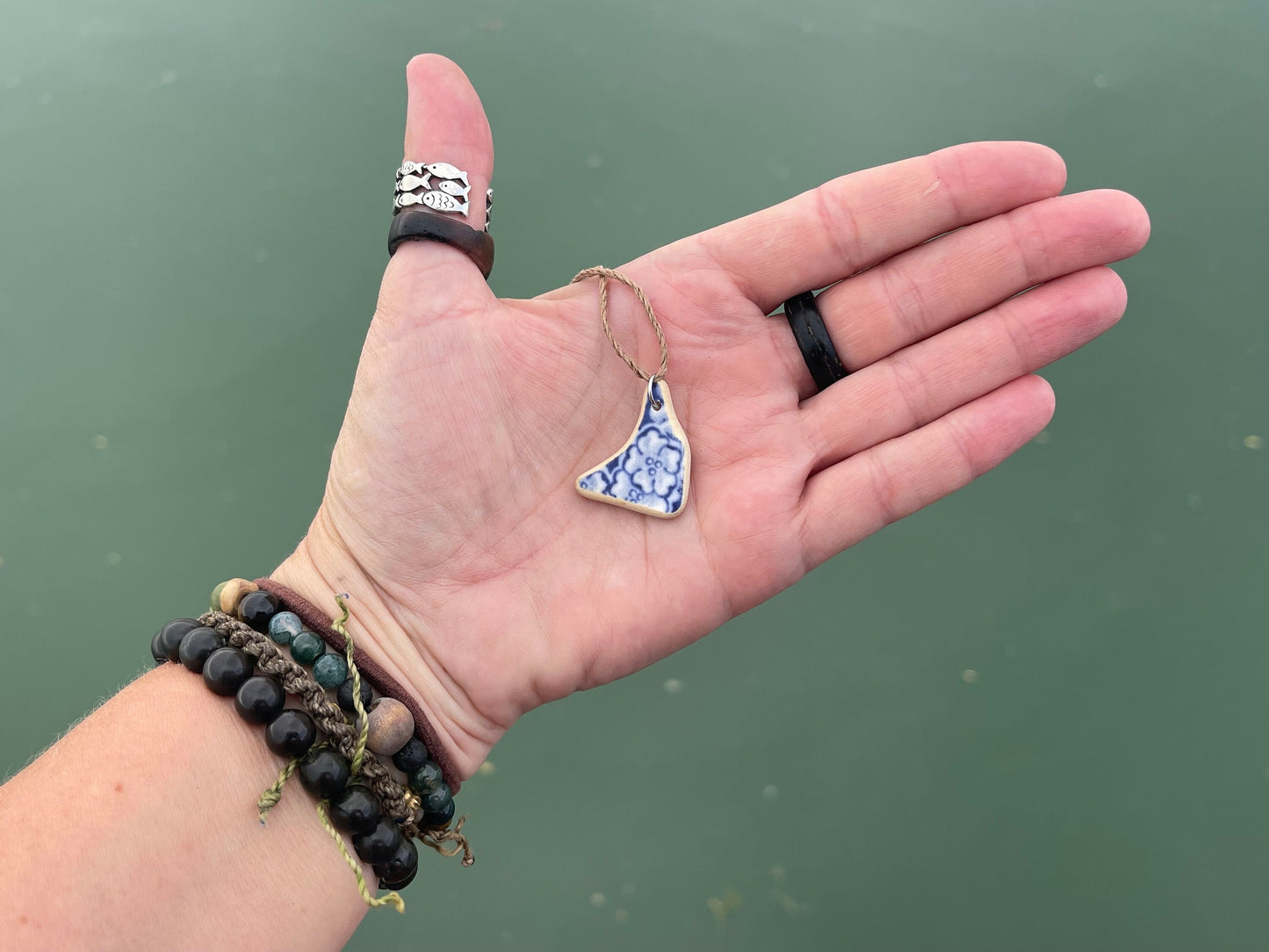 Eco friendly necklace, sea pottery necklace, eco friendly gift for her. Ethical jewellery, boho gift for ocean lover. Boho beach jewellery