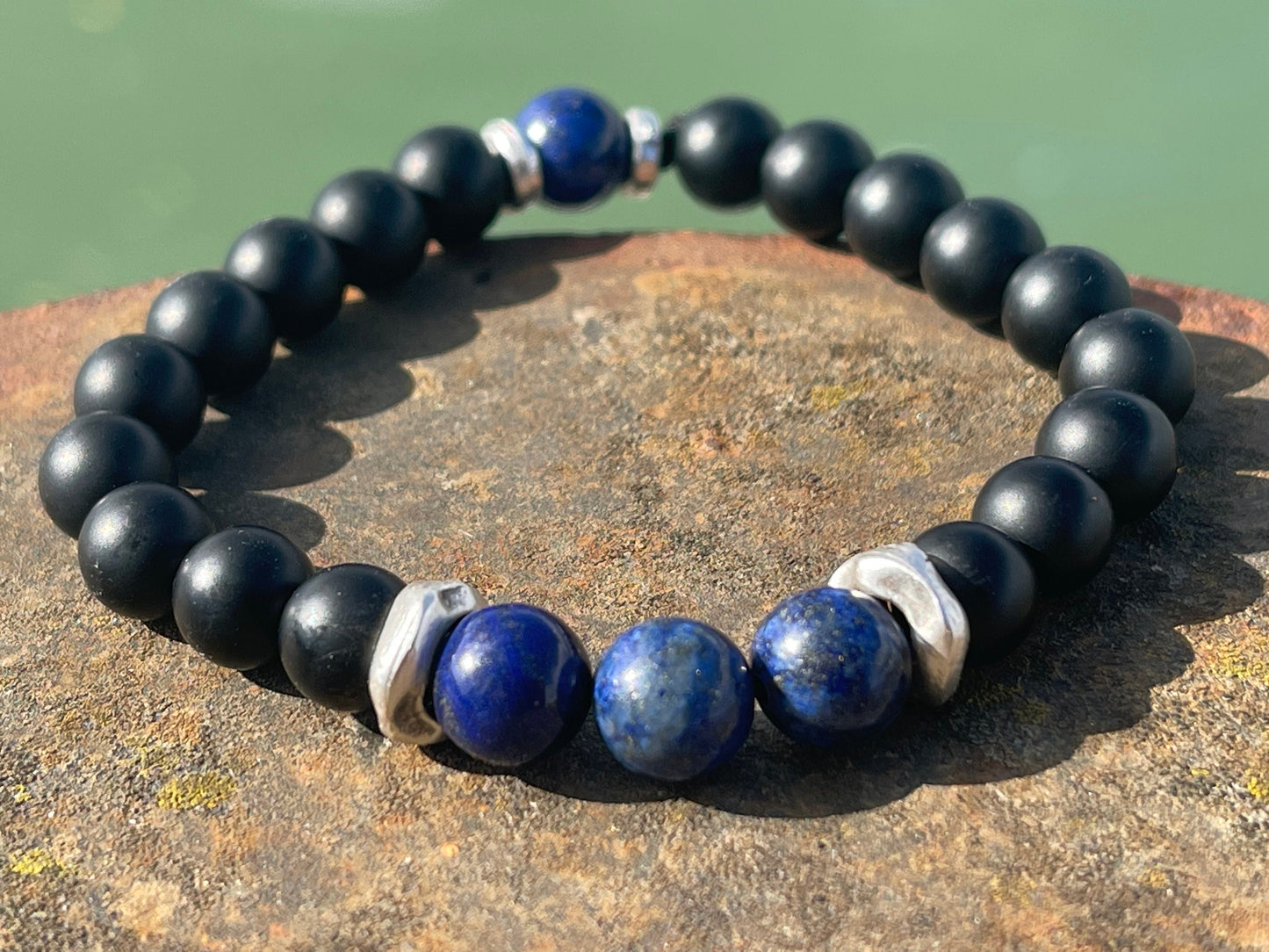 Gemstone bracelet, handmade gift for him, lapis bracelet, black onyx braclet, gift for a man, mans bracelet, boho bracelet, gifts for men