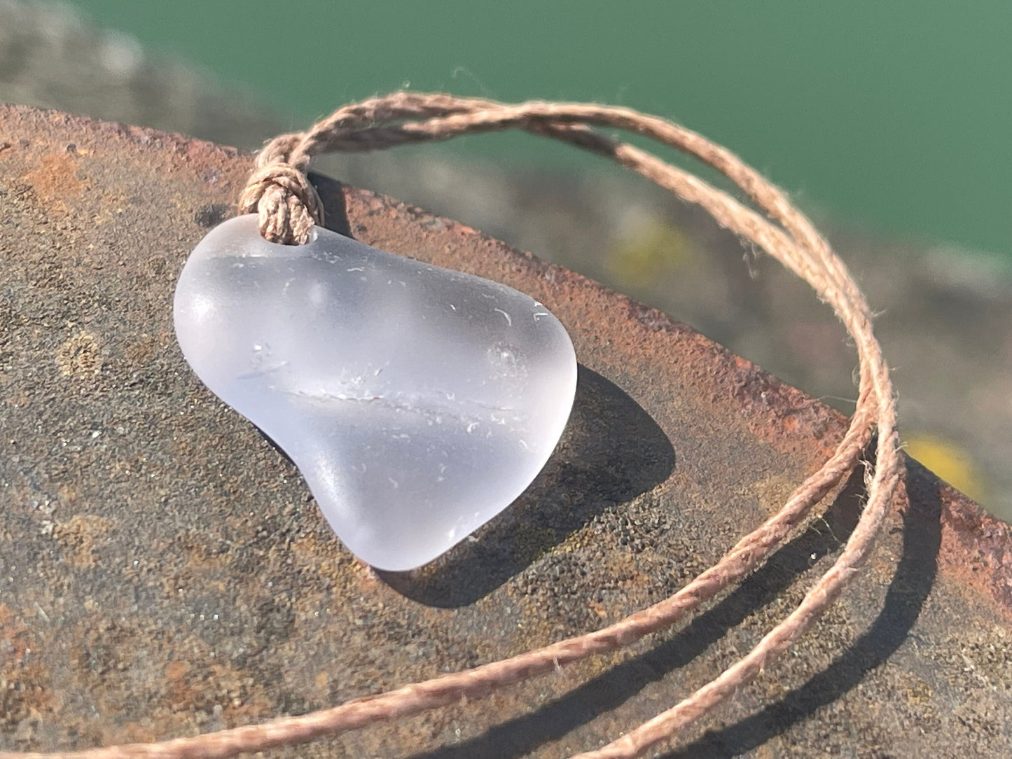 Aqua sea glass necklace. Recycled necklace, gift for him. Ethical jewellery. Sea glass pendant. Eco friendly necklace, boho surf jewellery