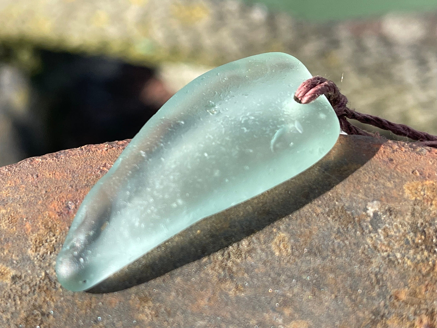 Aqua sea glass necklace. Recycled necklace, gift for him. Ethical jewellery. Sea glass pendant. Eco friendly necklace, boho surf jewellery