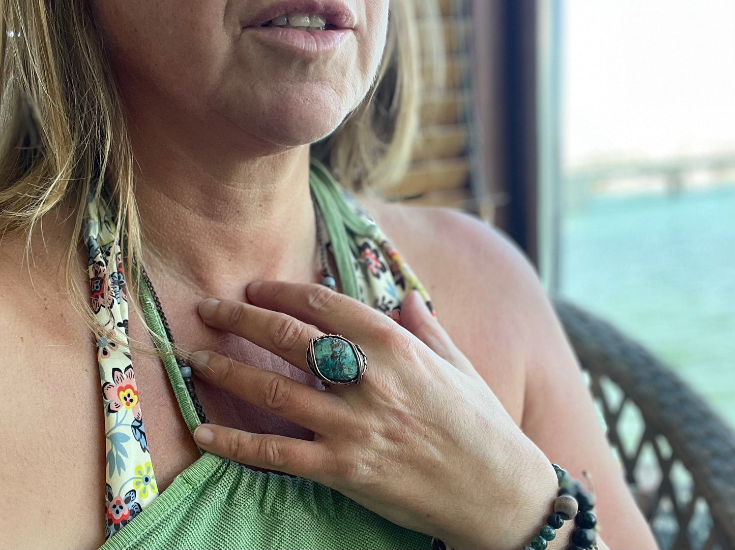 Shattuckite ring, ethical jewellery, blue gemstone ring, Shattuckite jewellery, boho gift for her, boho jewellery, handmade ring, hippy ring