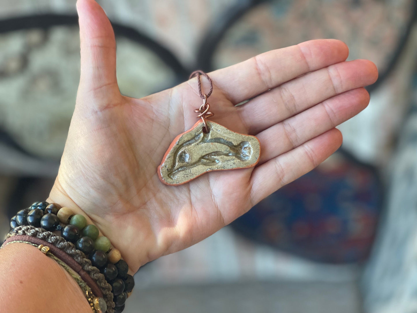 Handmade dolphin necklace, handmade ceramic necklace, pottery necklace, boho jewellery, dolphin jewellery, unique jewellery