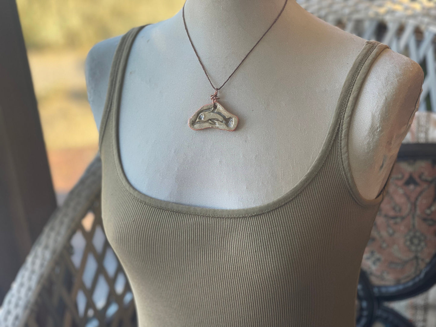 Handmade dolphin necklace, handmade ceramic necklace, pottery necklace, boho jewellery, dolphin jewellery, unique jewellery