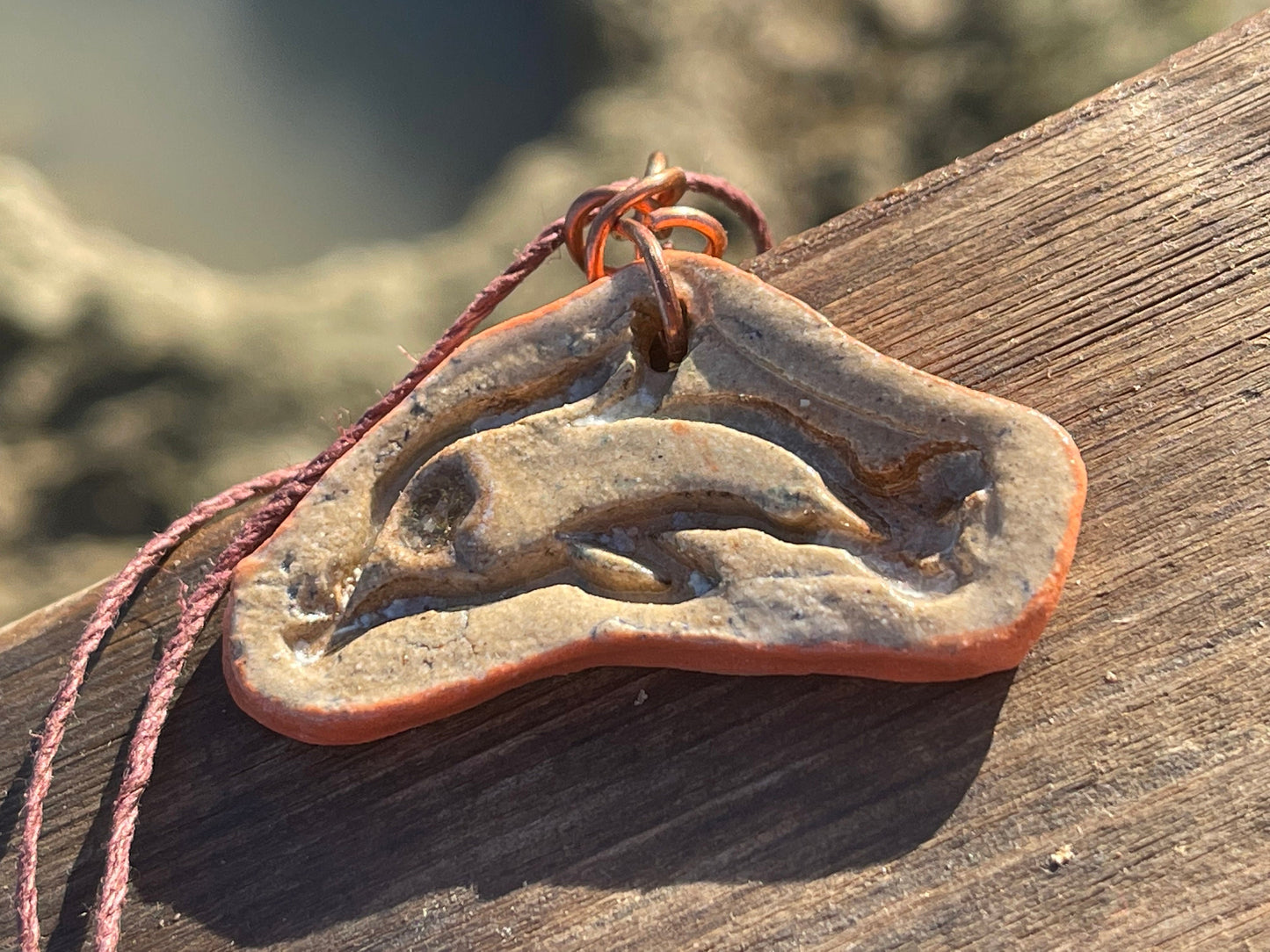 Handmade dolphin necklace, handmade ceramic necklace, pottery necklace, boho jewellery, dolphin jewellery, unique jewellery