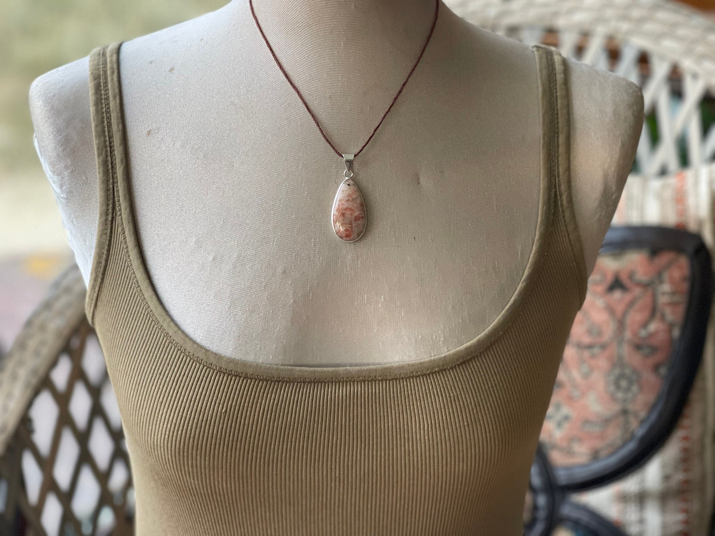 Sparkly pink sunstone necklace. Wedding necklace, pink necklace, pink jewellery, pink pendant. Gift for her, wedding jewellery. Boho pendant