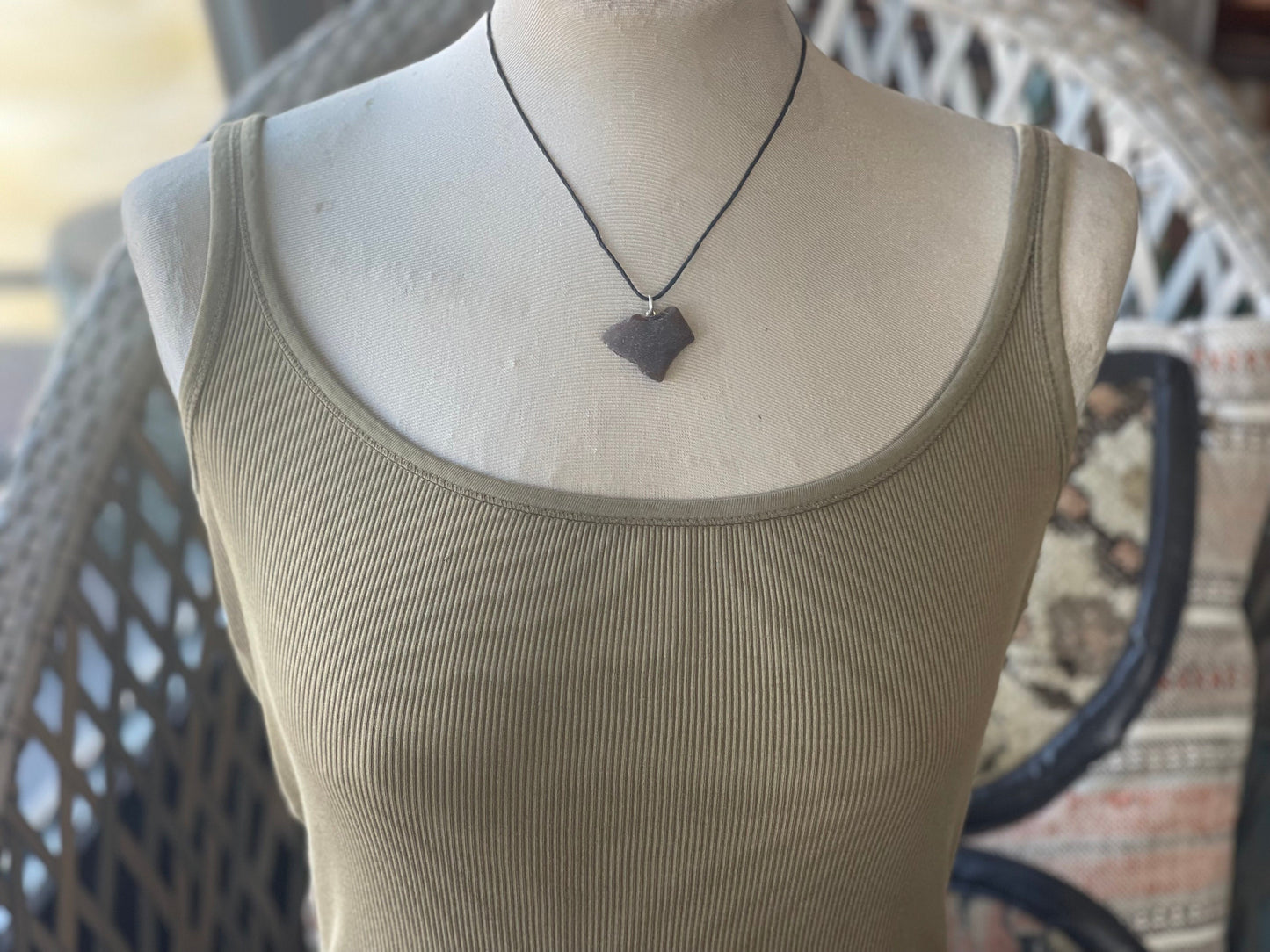 Wonky rustic heart necklace. Eco friendly pendant, recycled boho necklaces. Ethical jewellery, rustic gift for her, sea pottery pendant