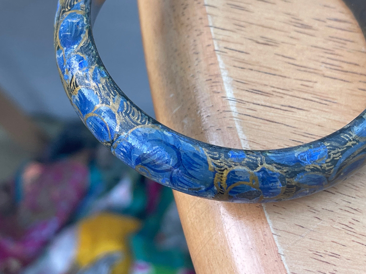 Vintage wooden bracelet, boho bracelet, Hippy bracelet, gift for her, blue bracelet, wooden bangle, vintage bangle, boho vintage bracelet
