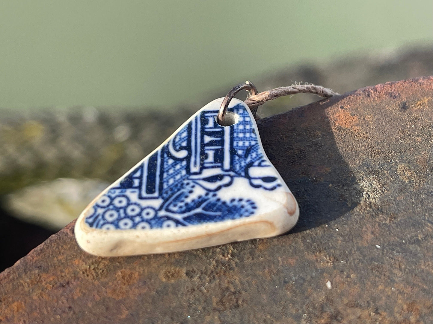 Recycled necklace, sea pottery necklace, eco friendly gift for her. Handmade necklace, boho gift for ocean lover. Ethical gift for a man