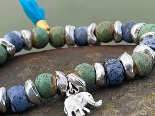 Elephant bracelet, elephant jewellery, boho bracelet, Hippy bracelet, gift for her, green  bracelet, handmade bracelet, elephant bangle
