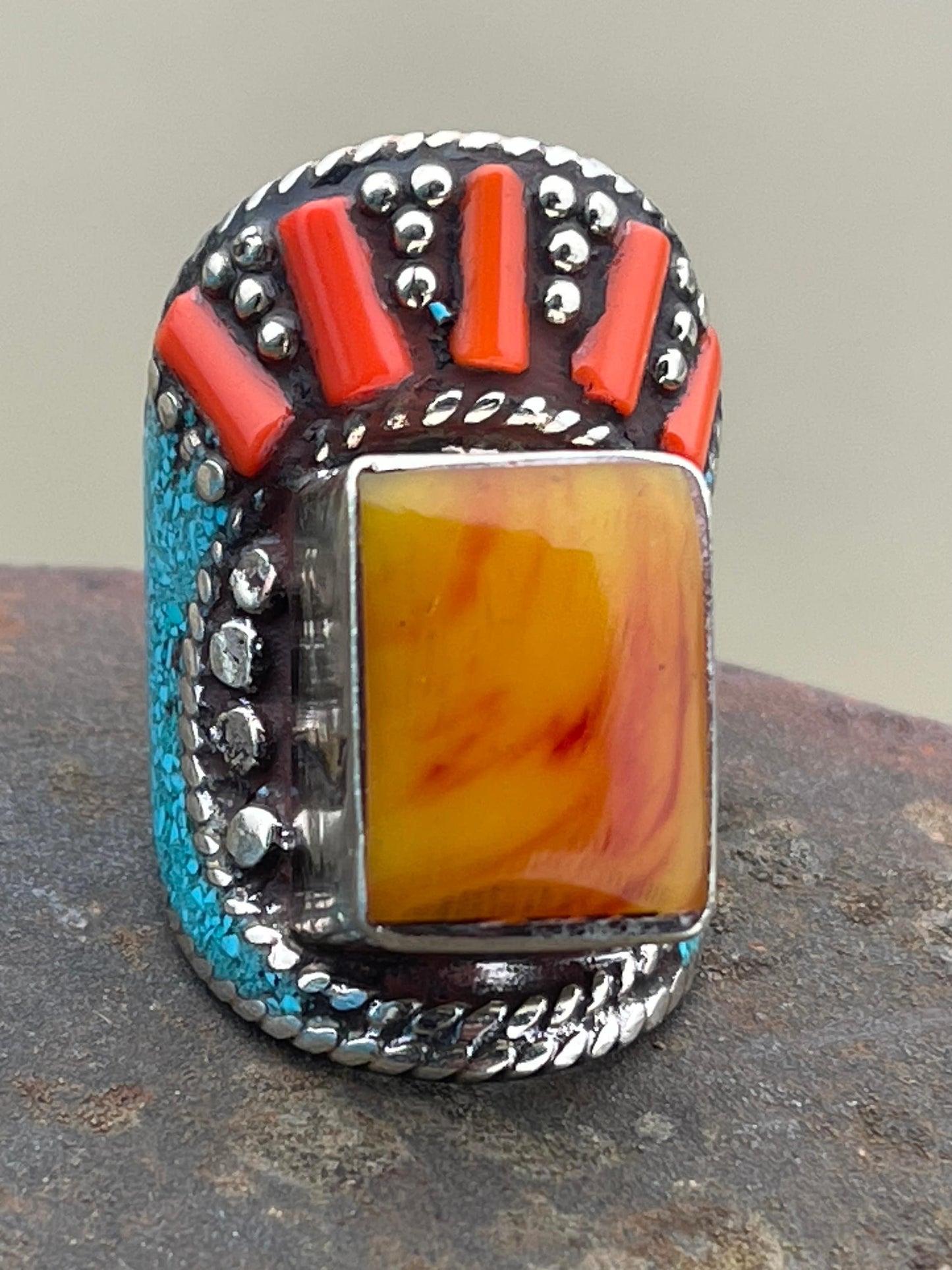 Vintage ring, vintage jewellery, ethical jewellery, gypsy ring. Gypsy jewellery, large ring, statement ring, turquoise ring, orange ring
