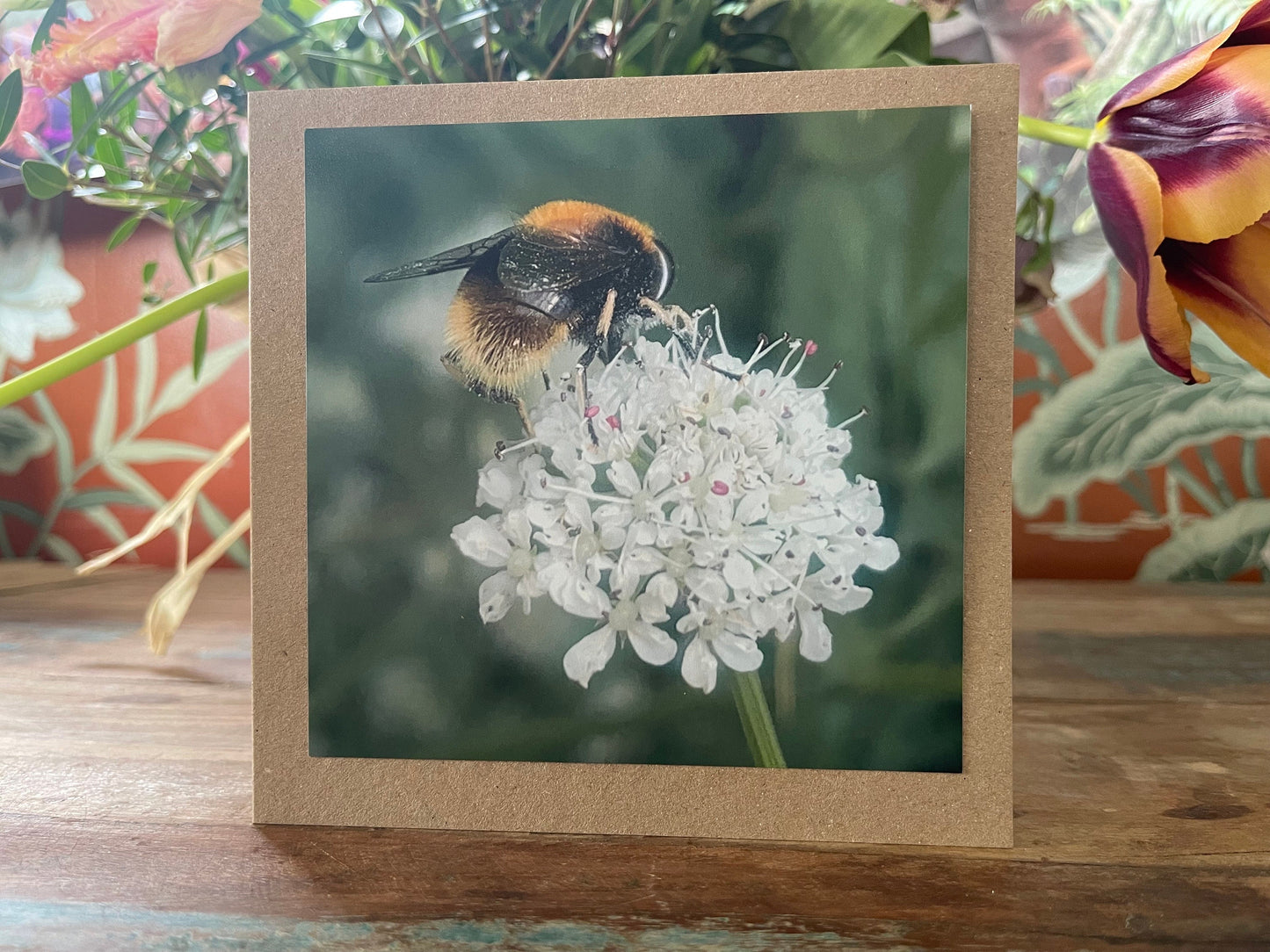 Bee card, recycled card, birthday card. Eco friendly card. Handmade card. Thank you card, blank gift card, English nature card, gift for her