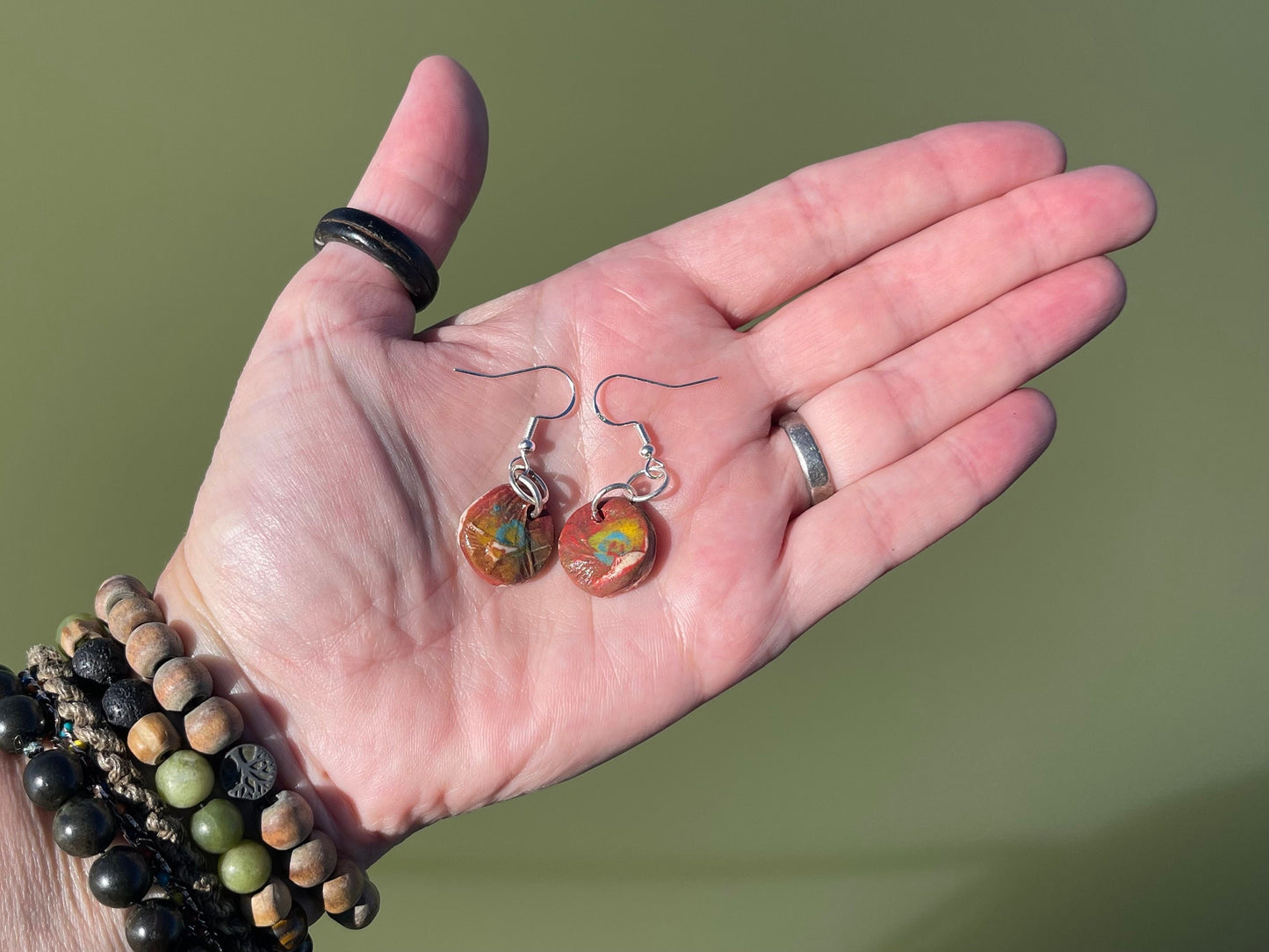 Handmade Ceramic Earrings, Unique earrings, Ethical jewellery. Boho Gift for her, eco friendly jewellery, artisan earrings, pink jewellery