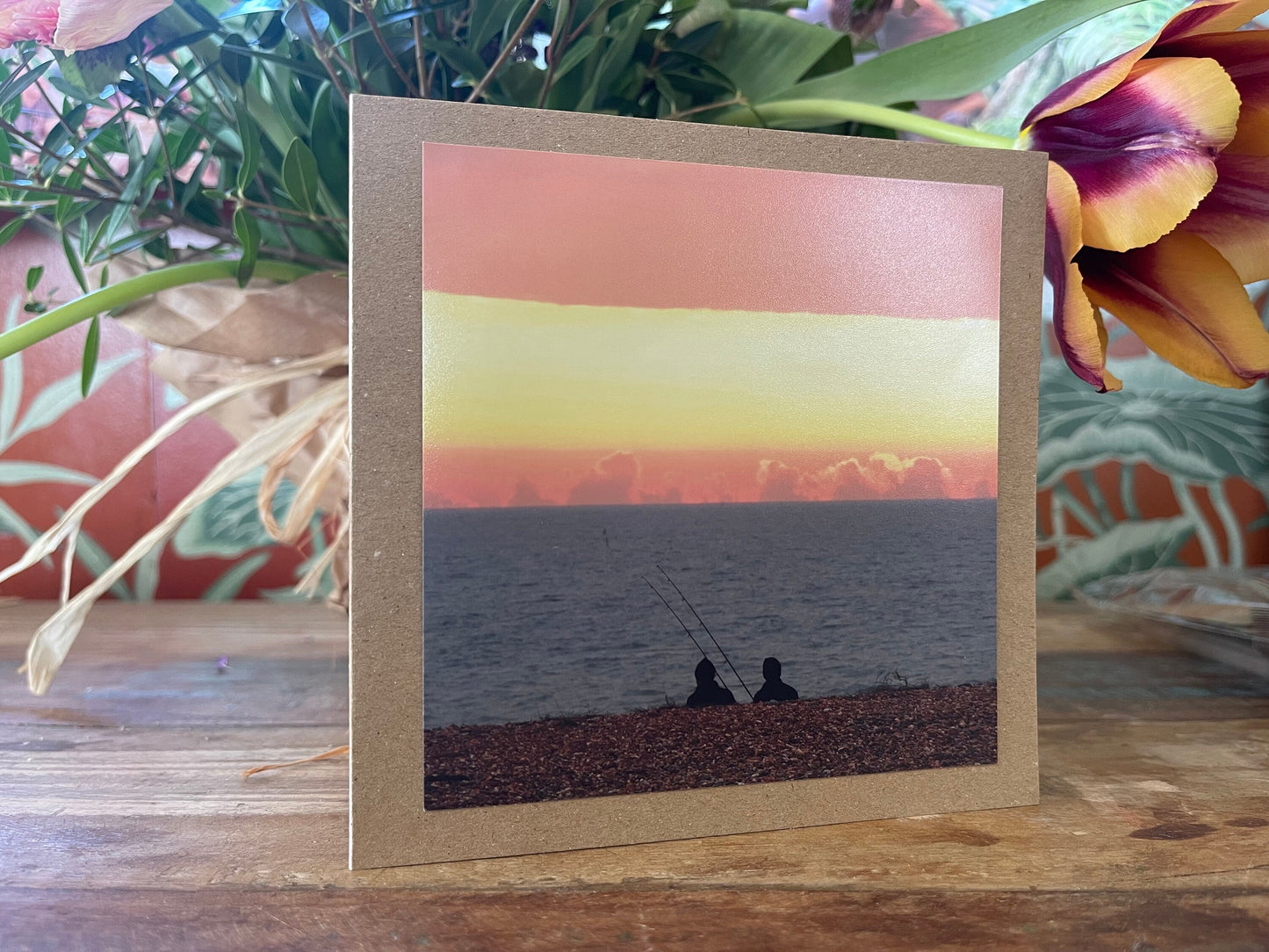 Card for fisherman, Handmade card, recycled card, seaside card, sunset card, fishermans card, eco friendly cards, eco card, recycled cards