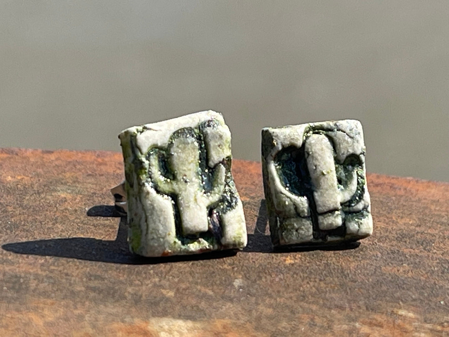 Cactus Stud Earrings, cactus earrings, stud earrings, small stud earrings, handmade cactus jewellery, cactus earrings, square stud earrings