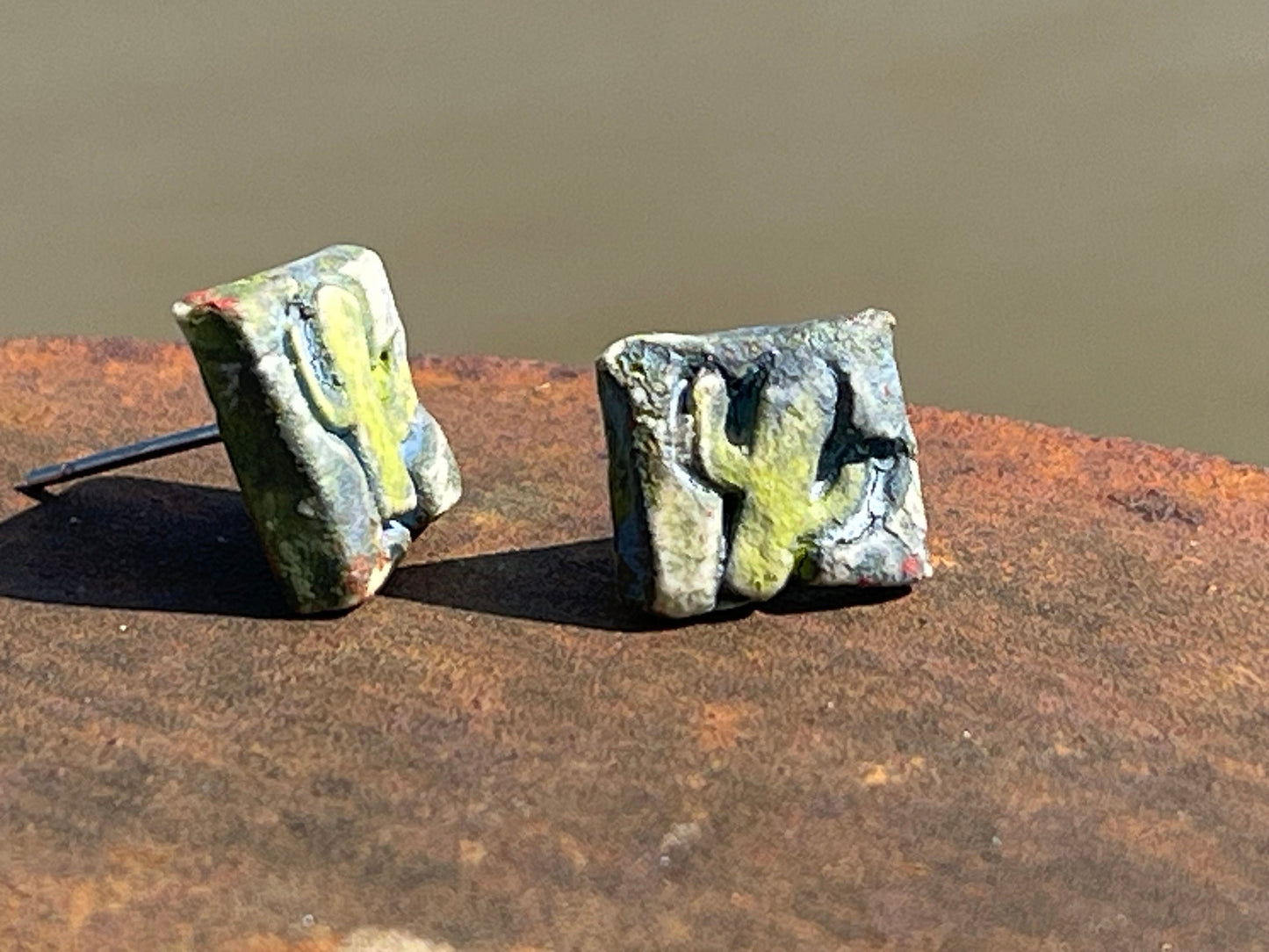 Cactus Stud Earrings, cactus earrings, stud earrings, small stud earrings, handmade cactus jewellery, cactus earrings, square stud earrings