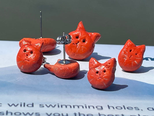 Cat Stud Earrings, orange cat earrings, cat shaped stud earrings, small cat earrings, cat jewellery, ginger Tom cat earrings, Cheshire Cat