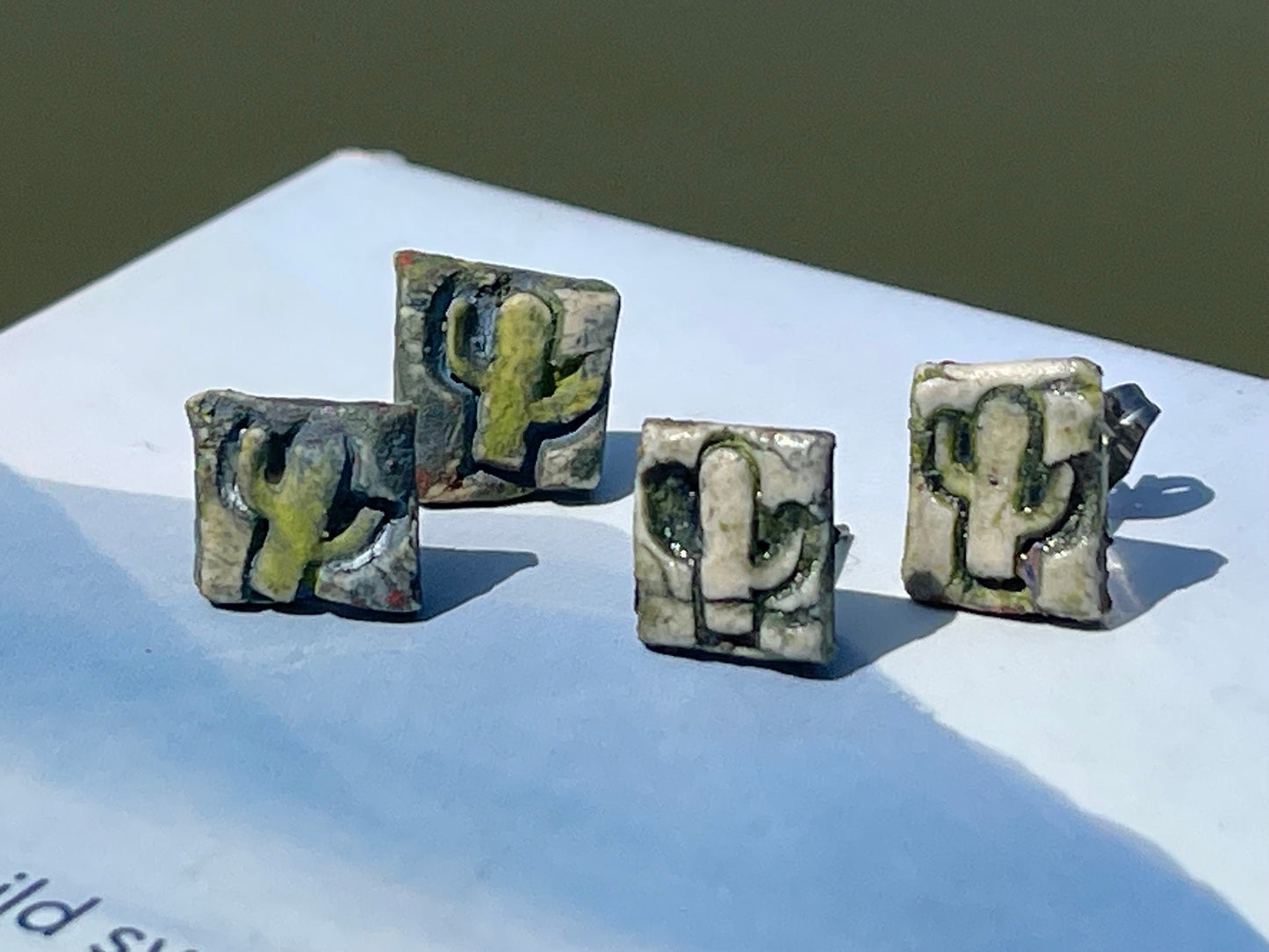 Cactus Stud Earrings, cactus earrings, stud earrings, small stud earrings, handmade cactus jewellery, cactus earrings, square stud earrings