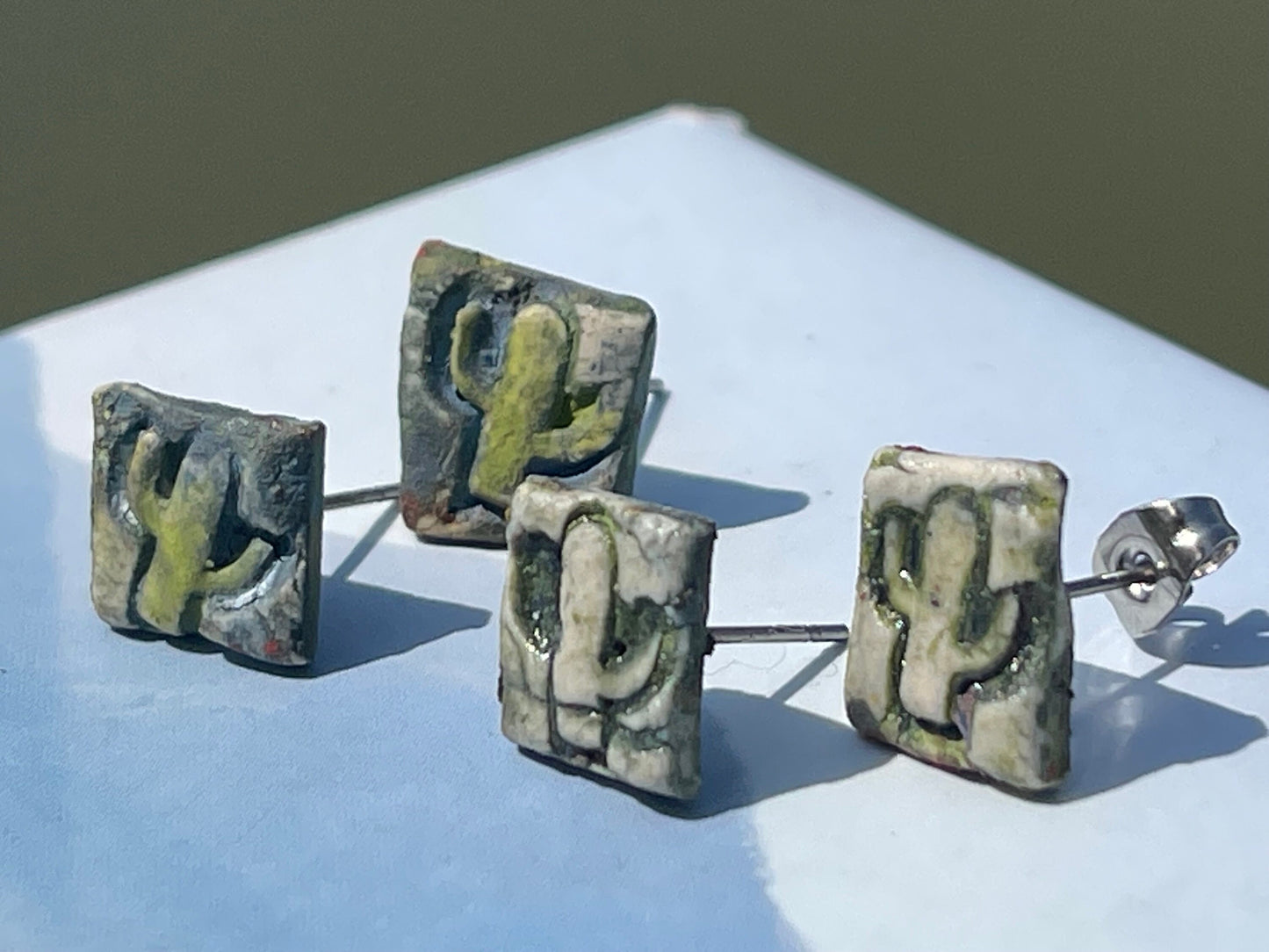 Cactus Stud Earrings, cactus earrings, stud earrings, small stud earrings, handmade cactus jewellery, cactus earrings, square stud earrings