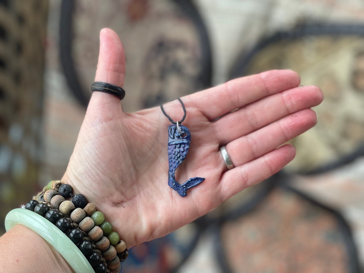 Handmade ceramic blue whale necklace. Eco friendly necklace, ethical jewellery, nautical jewellery, whale necklaces, blue whale pendants