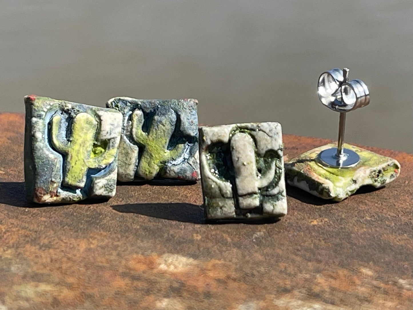 Cactus Stud Earrings, cactus earrings, stud earrings, small stud earrings, handmade cactus jewellery, cactus earrings, square stud earrings