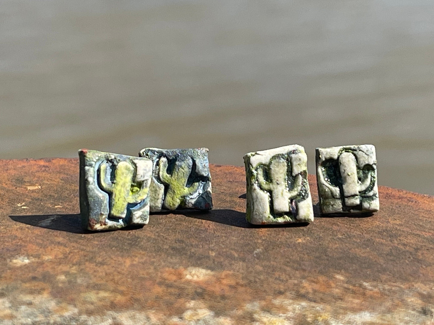 Cactus Stud Earrings, cactus earrings, stud earrings, small stud earrings, handmade cactus jewellery, cactus earrings, square stud earrings