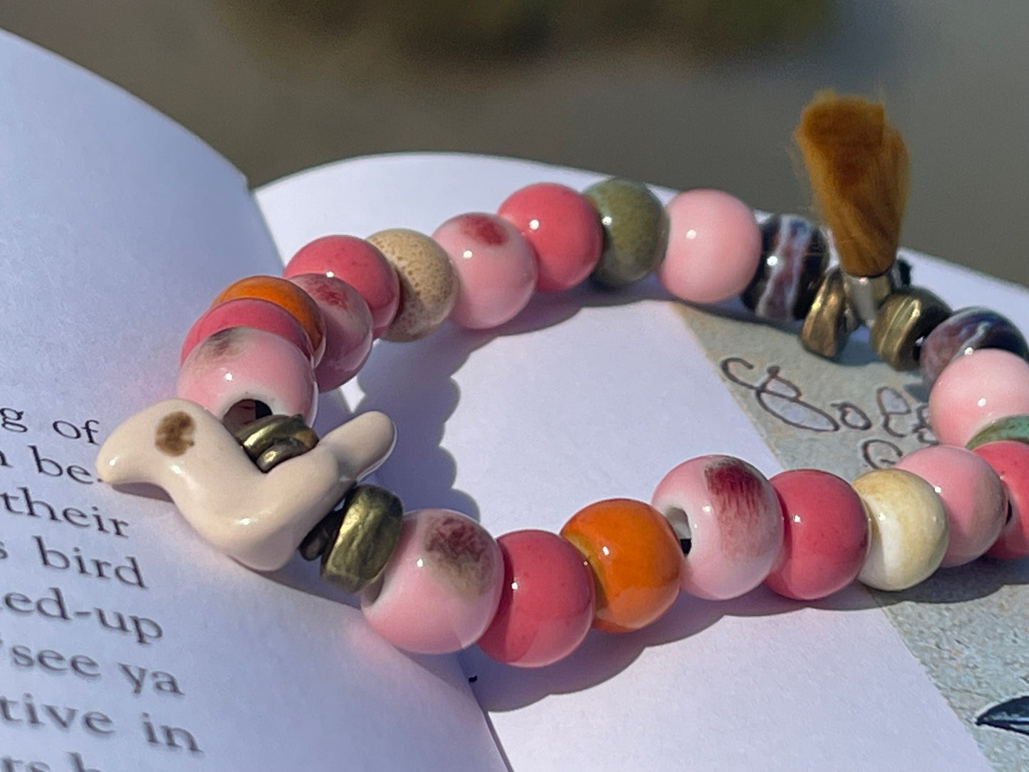 Ceramic bird bracelet, bird bangle, boho bracelet, Hippy bracelet, boho gift for her, handmade bracelet, bird jewellery, gift for bird lover