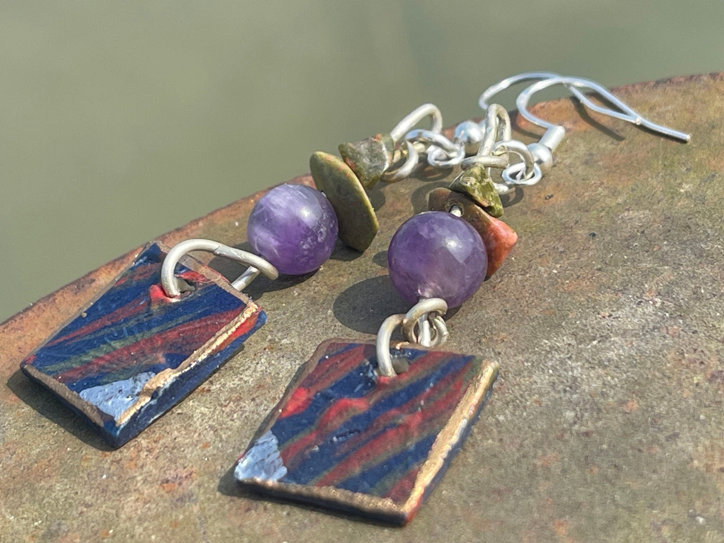 Handmade Blue earrings, Amethyst jewellery, Unique Eco-Friendly jewellery, Boho jewellery, Ethical earrings