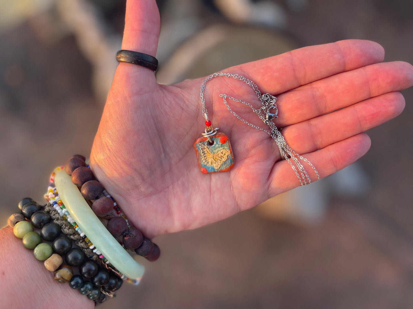 Handmade Boho Butterfly Pendant, Butterfly Necklace - Unique jewellery, Yellow necklace, Unusual gift for Her