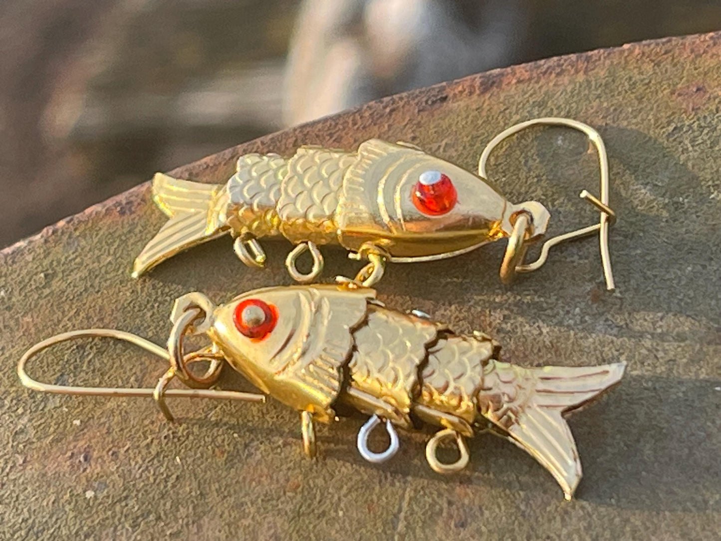 Vintage articulated fish earrings. Vintage jewellery, boho necklace, ethical jewellery, eco friendly gift for her, retro earrings
