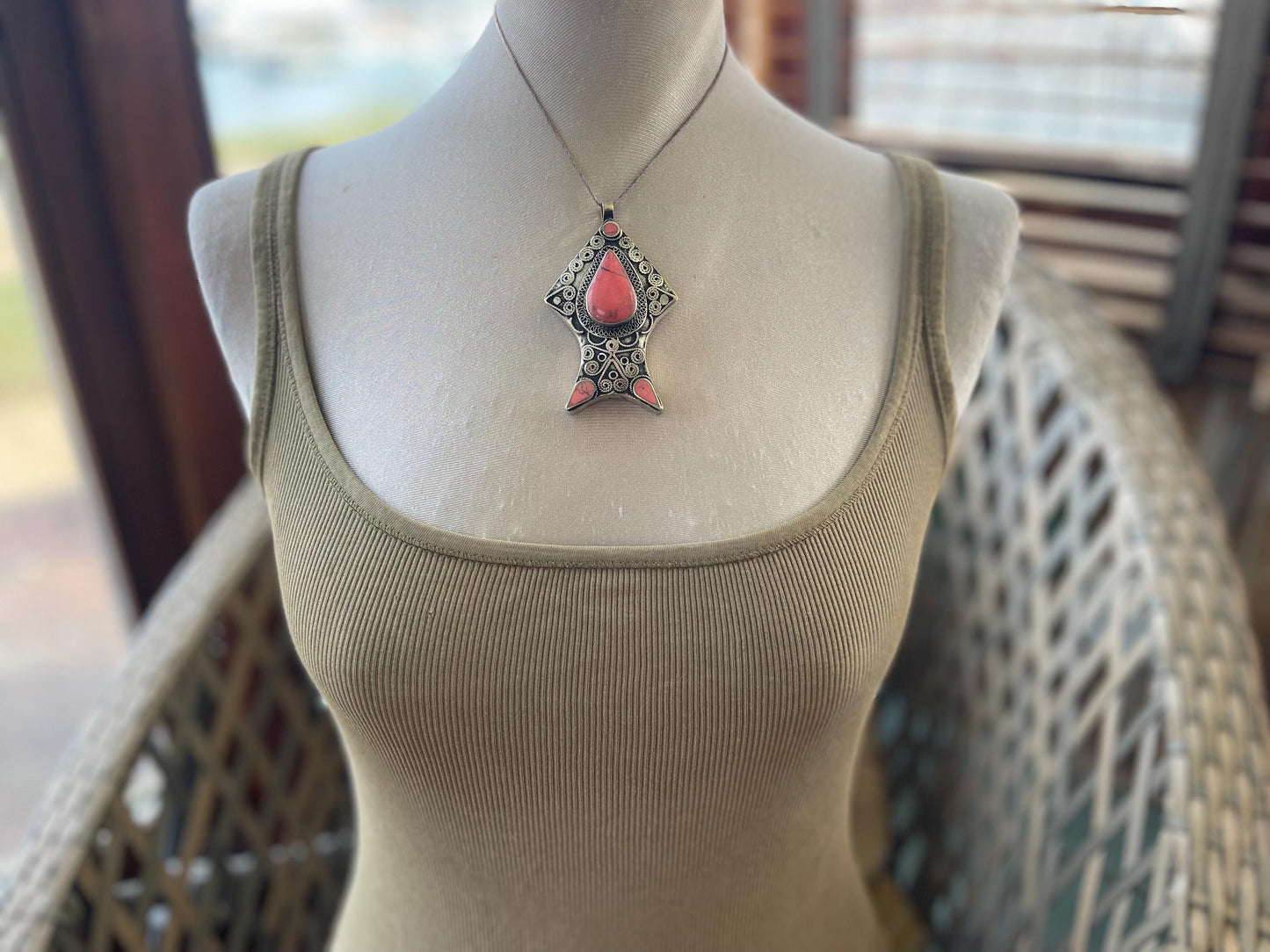 Gypsy jewellery, fish necklace, red coral necklace, vintage jewellery, ethical jewellery, fish pendant, boho necklace, unique necklace